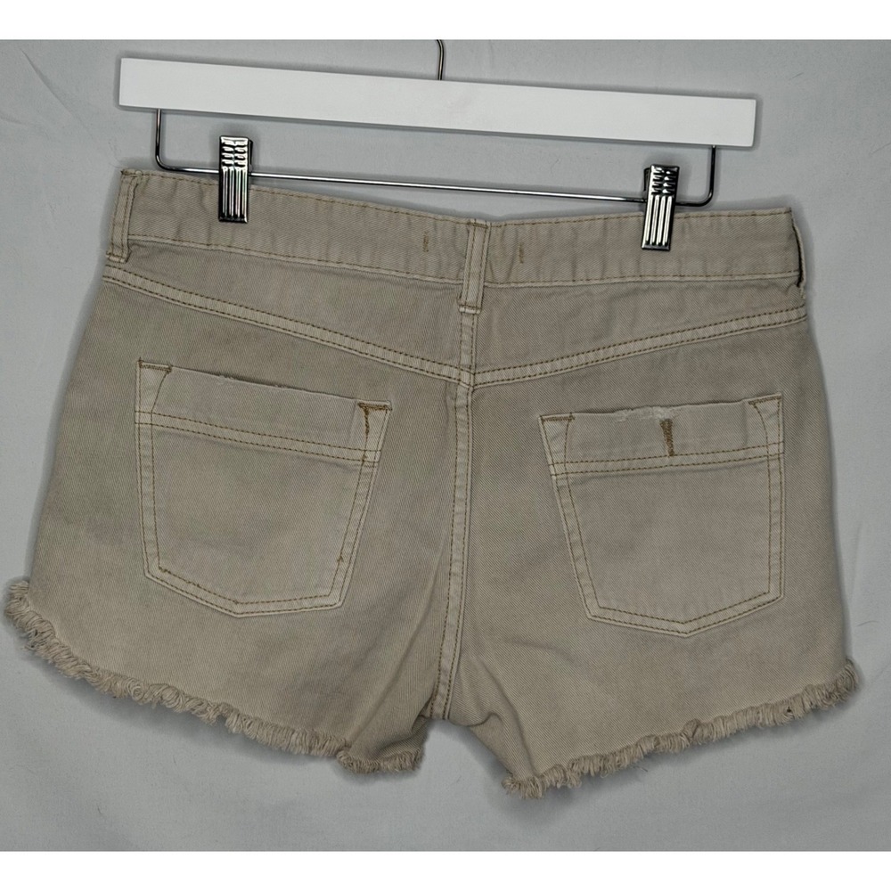 Free People Denim Shorts Beige Sand Frayed Raw Hem 100% Cotton Size 28 - Picture 2 of 9
